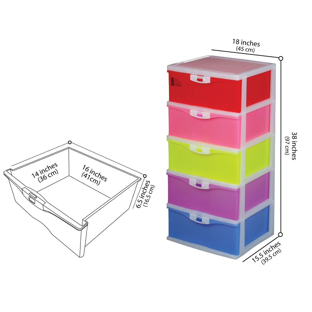 Multi-Storage-Purpose-5-Draws-Multi-Color-Size Chart-Phoenix-Homeware
